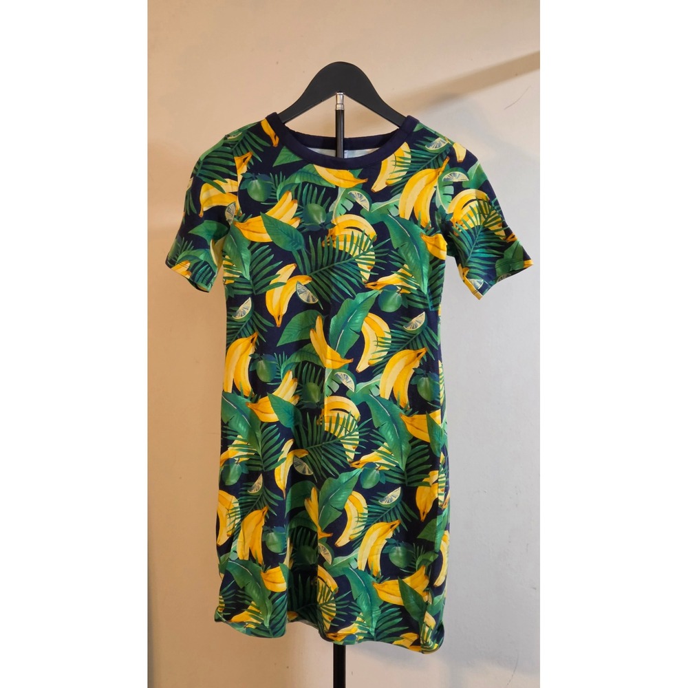 Old Navy Banana Print Short Sleeve Dress Women's Size Small Green Yellow Blue
